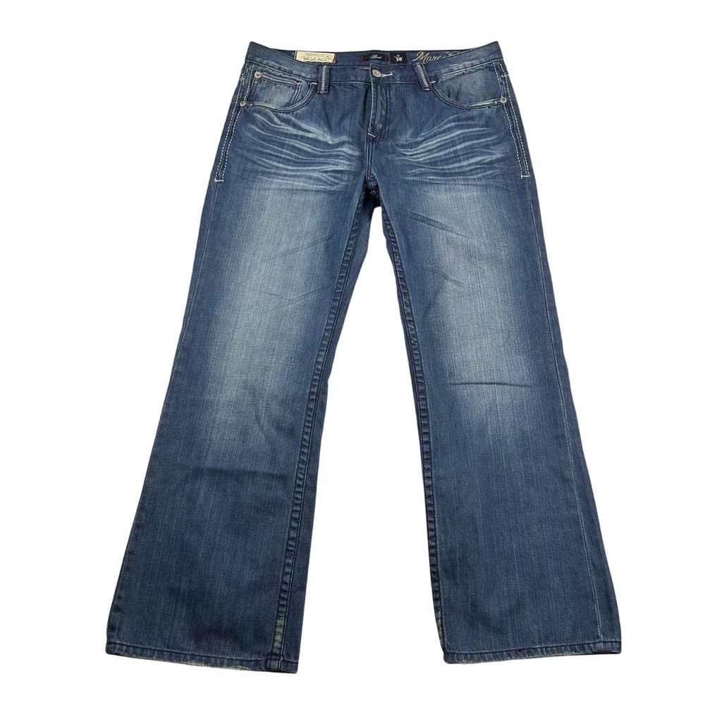 Vintage Marc Ecko Jeans Mens 38x31 Cut Sew Bootcut Whiskered Contrast Stitch Y2K